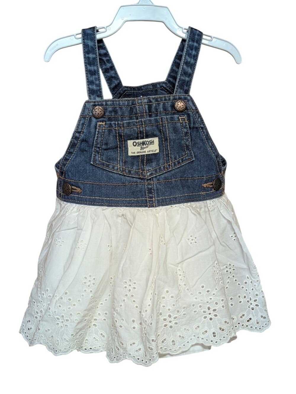 OshKosh B'Gosh Denim and Lace Overall Dress Size 9 Mos